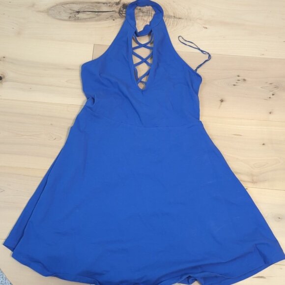 Express Blue Strappy Sleeveless Halter Mini A-Line Dress Women's small